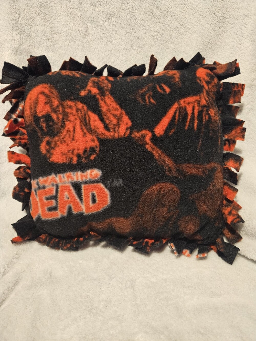 Handmade no sew The Walking Dead  zombie fleece accent pillow.  Machine washable